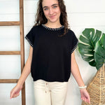 Stitch Detail Short Sleeve Sweater - 2 Colors! - The Nines