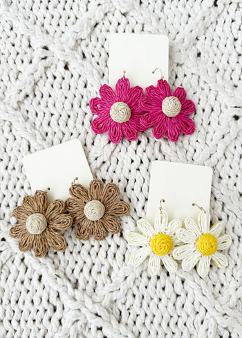 Raffia Flower Earrings - 3 Colors!