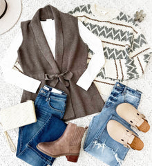 Mocha Belted Sweater Vest