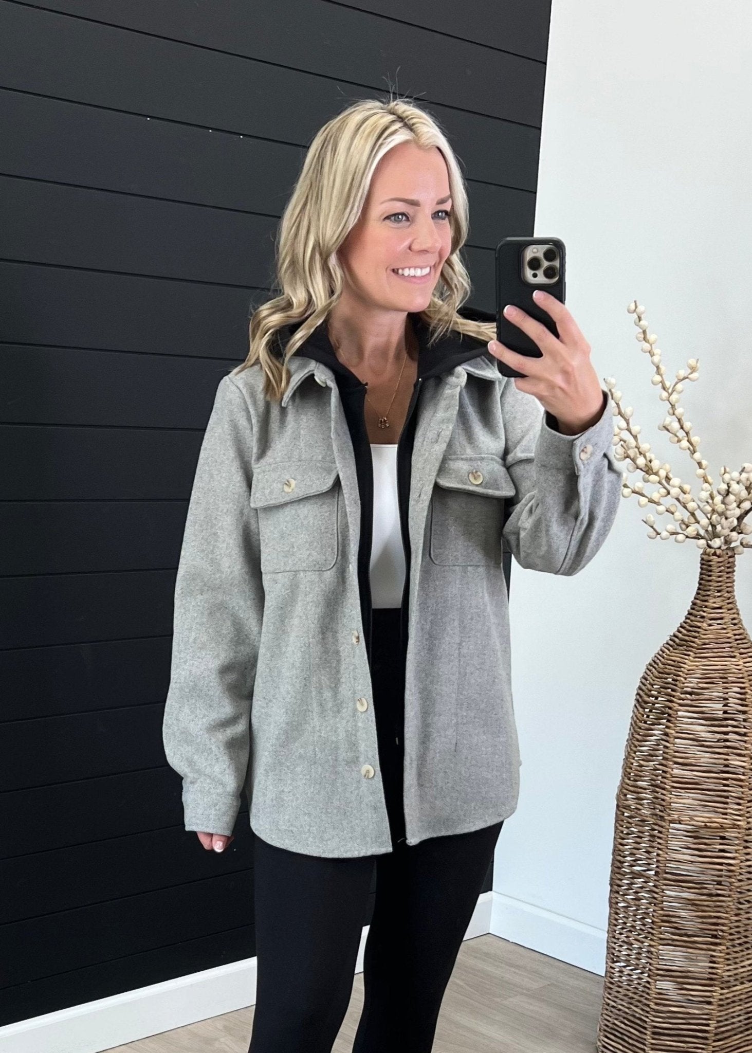 Hooded Gray & Black Shacket - The Nines
