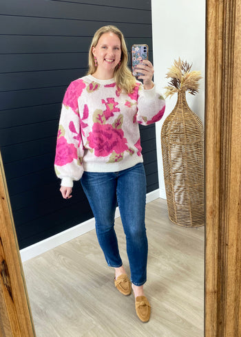 FINAL SALE - Ivory & Pink Floral Sweater