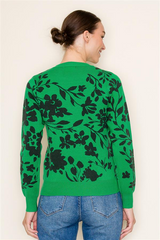 Holiday Green Floral Sweater