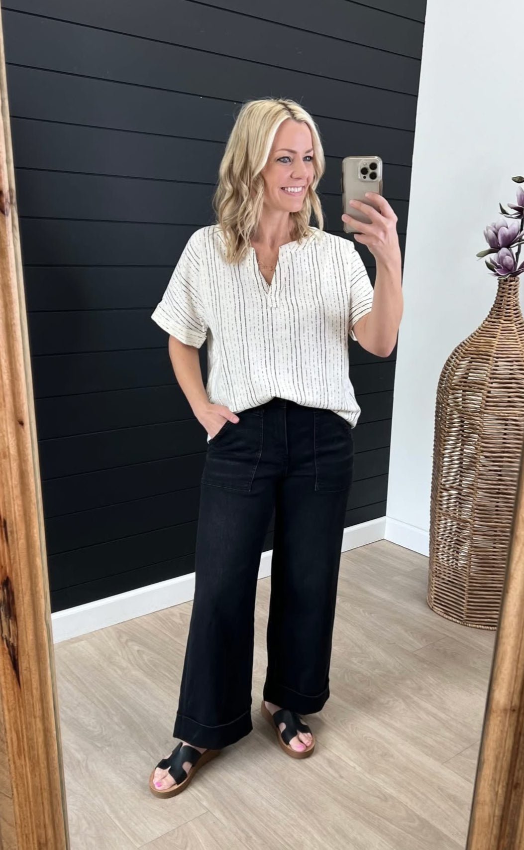 Black Vervet High Rise Double Cuff Baggy Wide Leg Jeans - The Nines