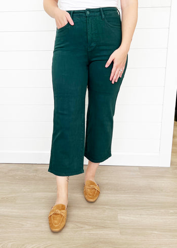 Judy Blue Tummy Control Teal Cropped Wide Leg Jeans