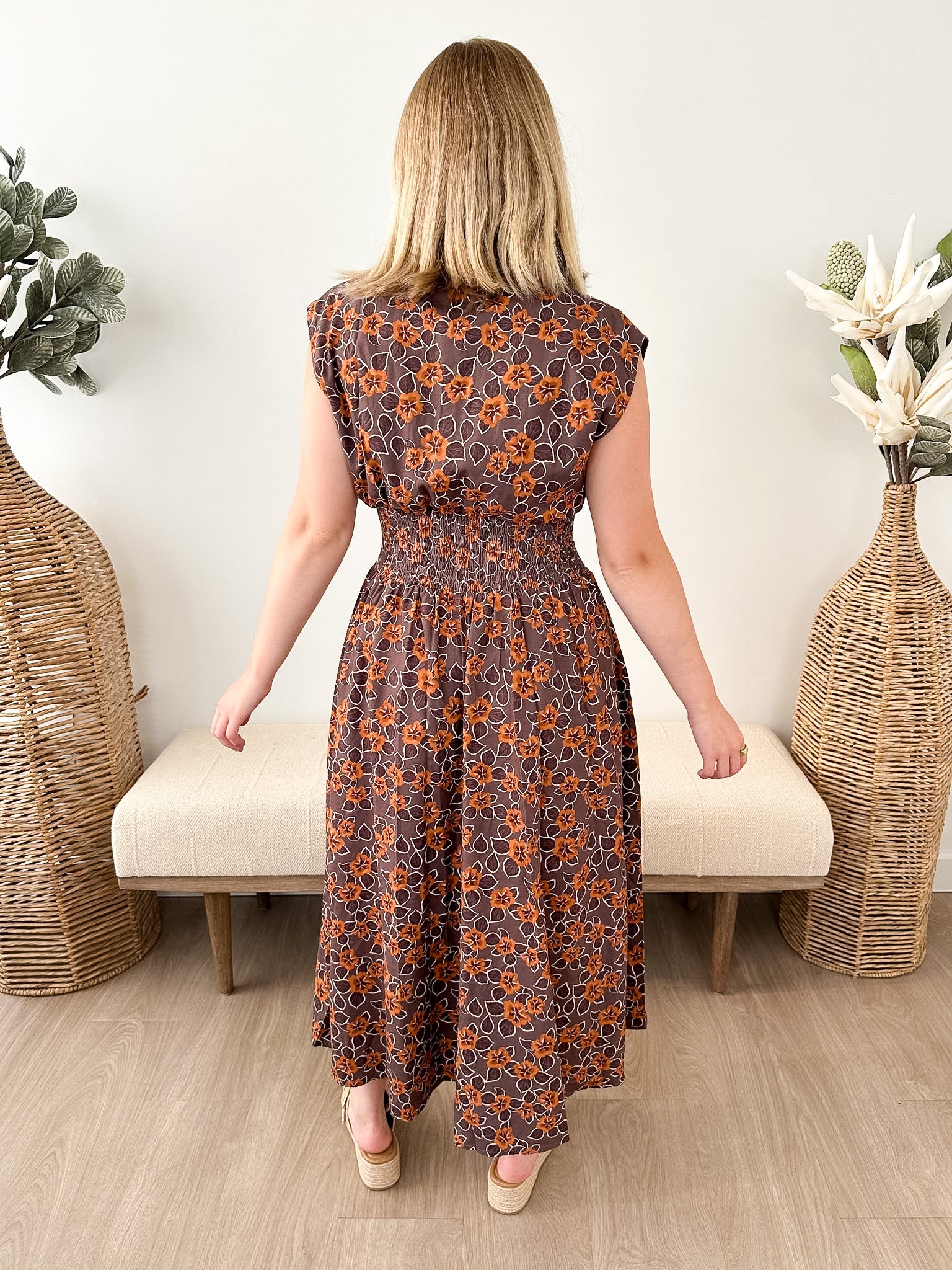 Smocked Waist Zip Midi Dress - The Nines