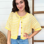 Yellow Striped Button Short Sleeve Top - The Nines