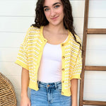 Yellow Striped Button Short Sleeve Top - The Nines