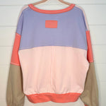 Blush & Coral Super Soft Colorblock V - neck Sweatshirt - The Nines