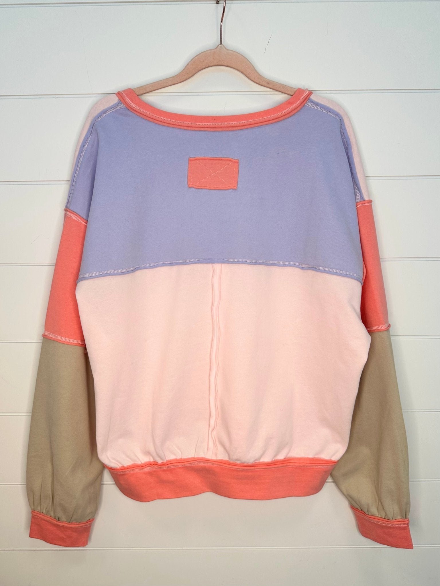 Blush & Coral Super Soft Colorblock V - neck Sweatshirt - The Nines