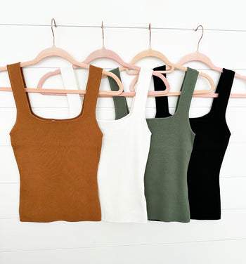 Little Bit Sassy Square Neck Fitted Tanks - 4 Colors!