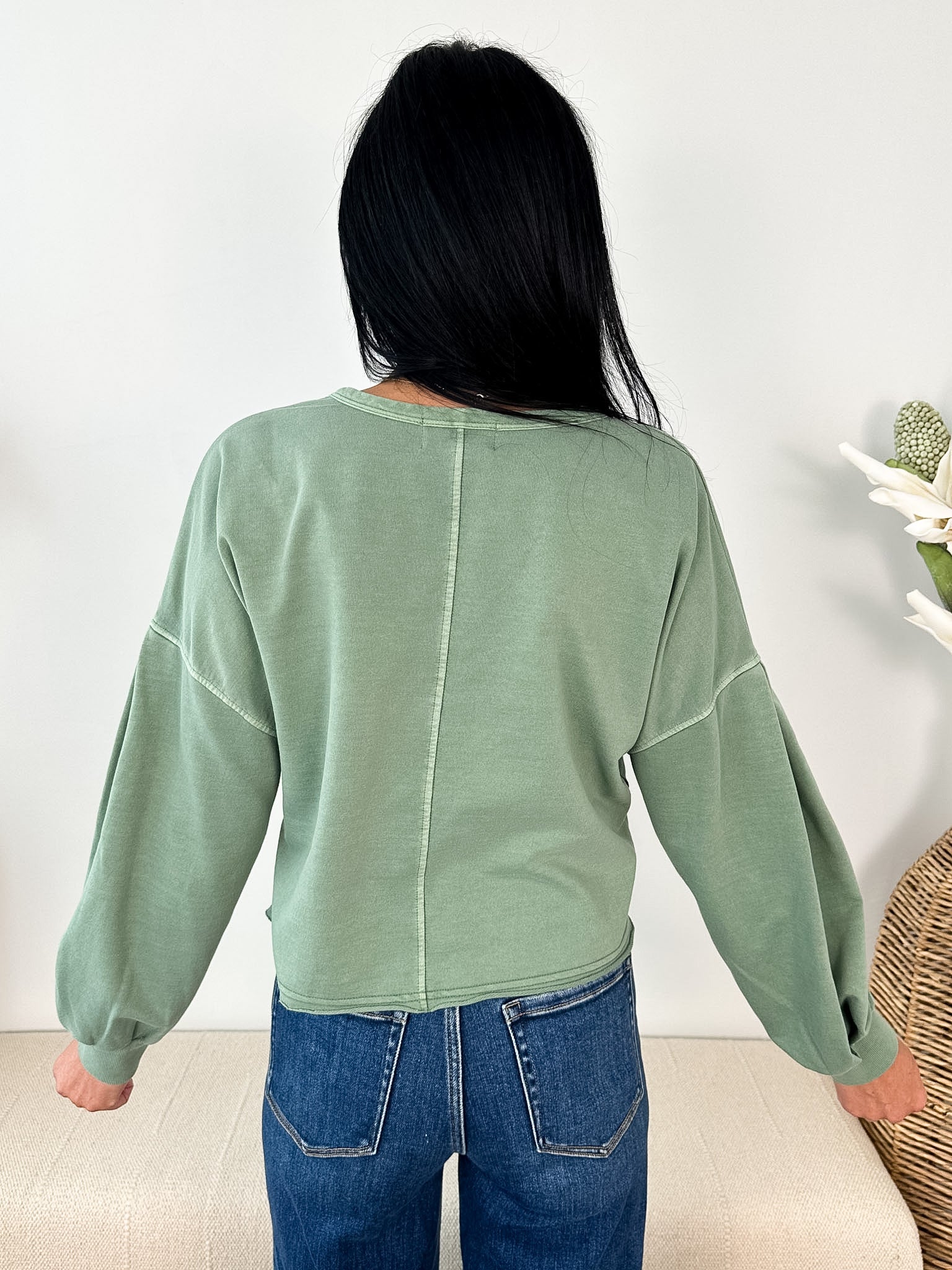 Notch Neck Boxy Long Sleeve Crop Top - The Nines