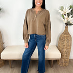 Notch Neck Boxy Long Sleeve Crop Top - The Nines