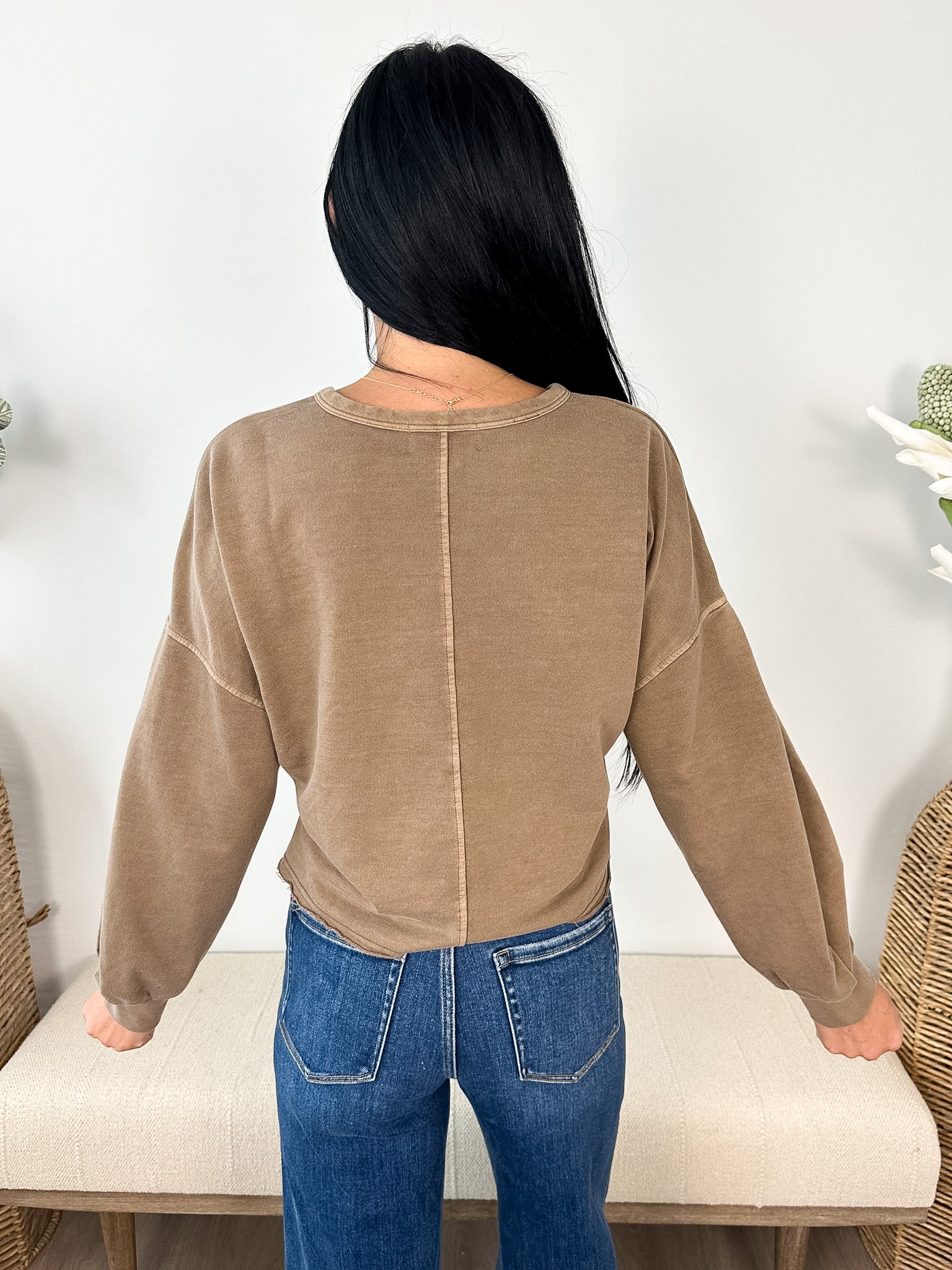 Notch Neck Boxy Long Sleeve Crop Top - The Nines
