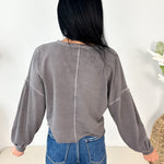 Notch Neck Boxy Long Sleeve Crop Top - The Nines