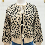Taupe & Black Animal Print Tie Sweater Top - The Nines