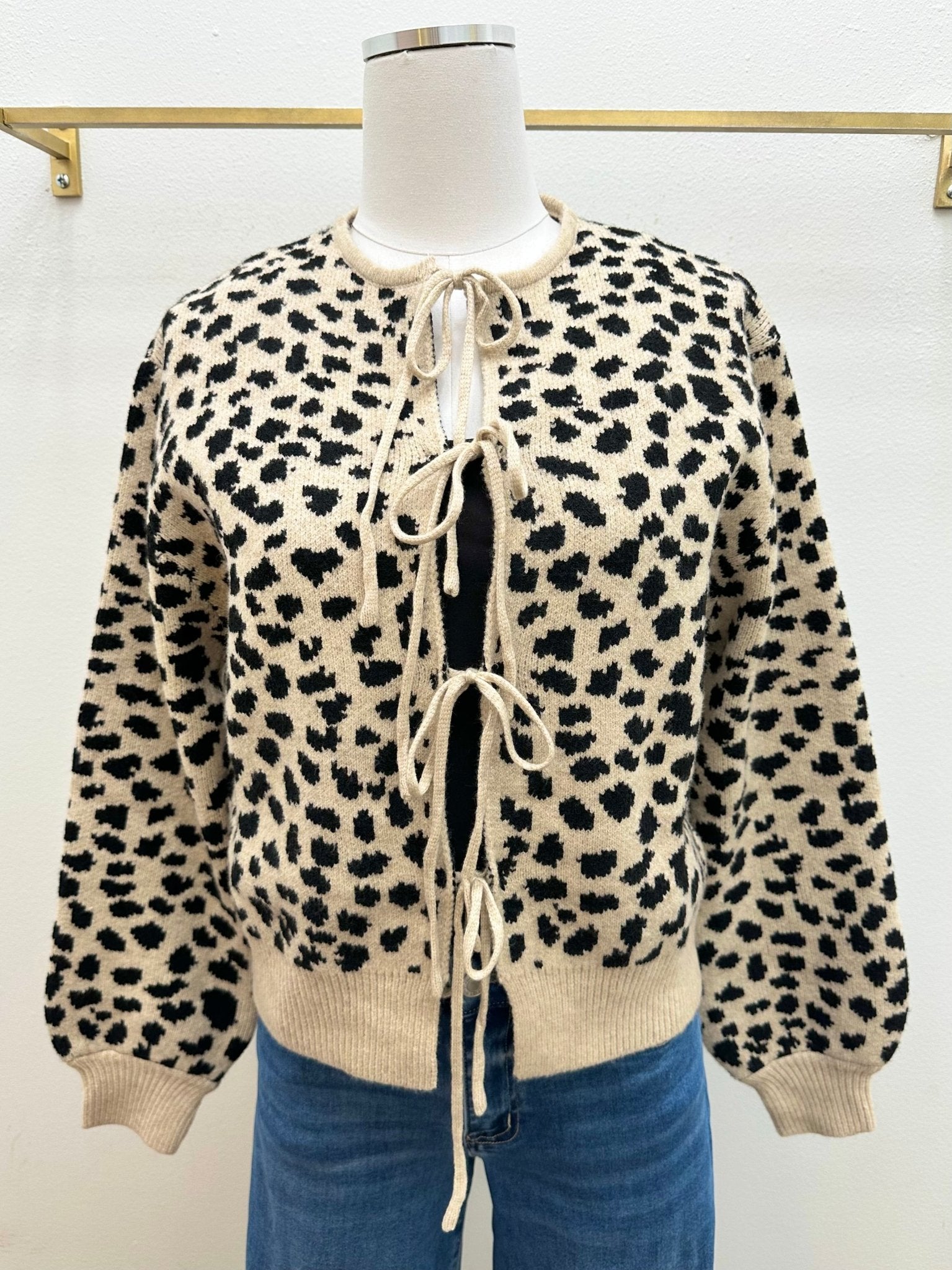 Taupe & Black Animal Print Tie Sweater Top - The Nines