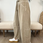 Smocked Waist Drawstring Barrel Leg Sweatpants - The Nines