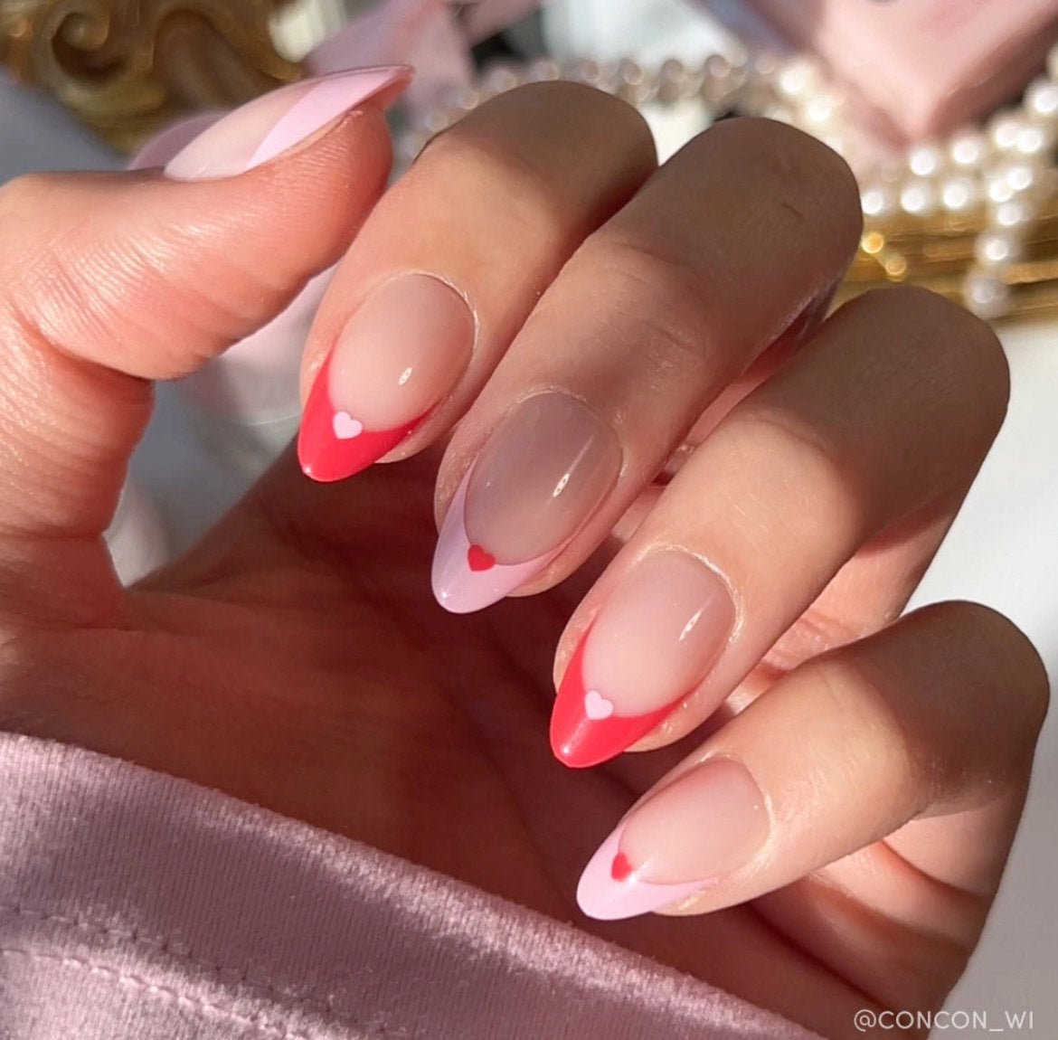 Glamnetic Pure Hearted Press - On Nails Short Almond Pink Red - The Nines