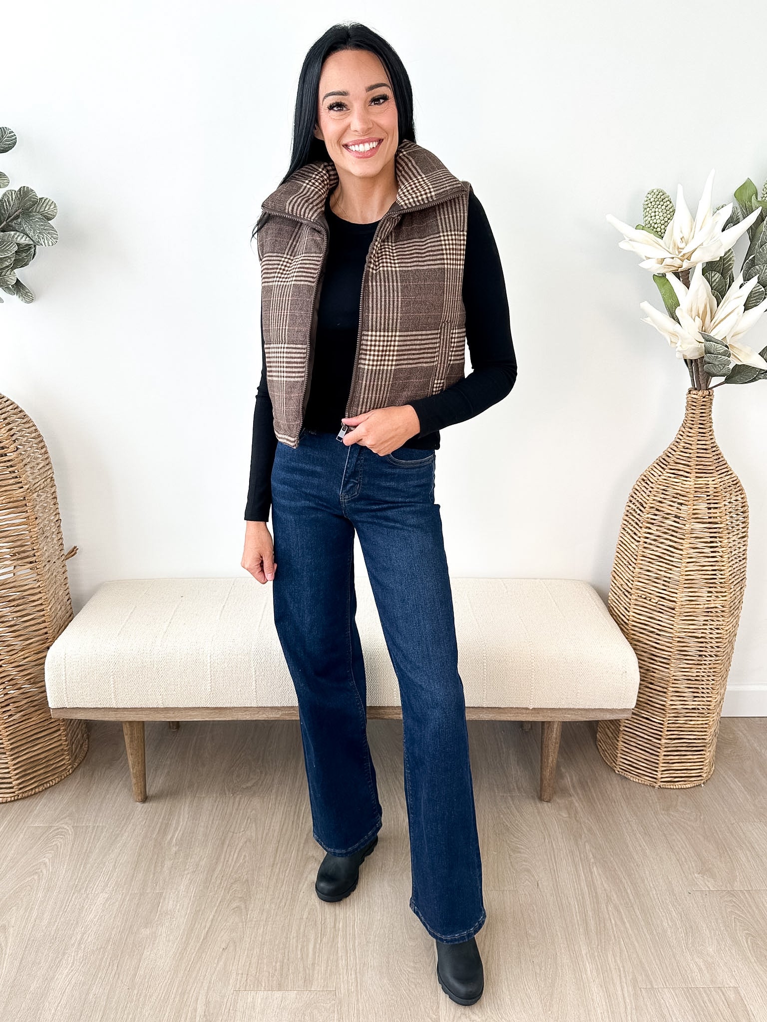 Plaid Puffer Vest - The Nines
