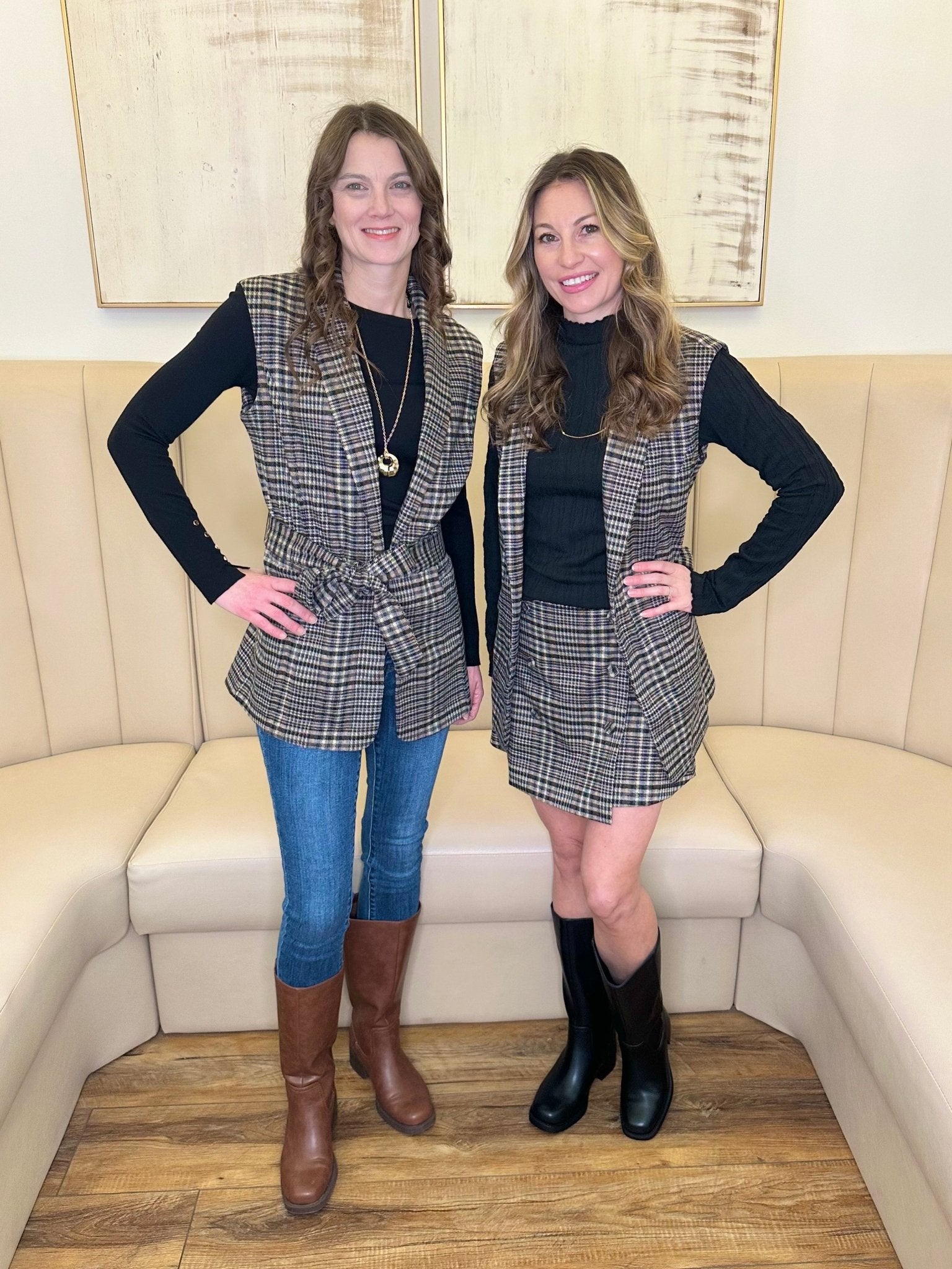 Black Plaid Belted Vest - The Nines