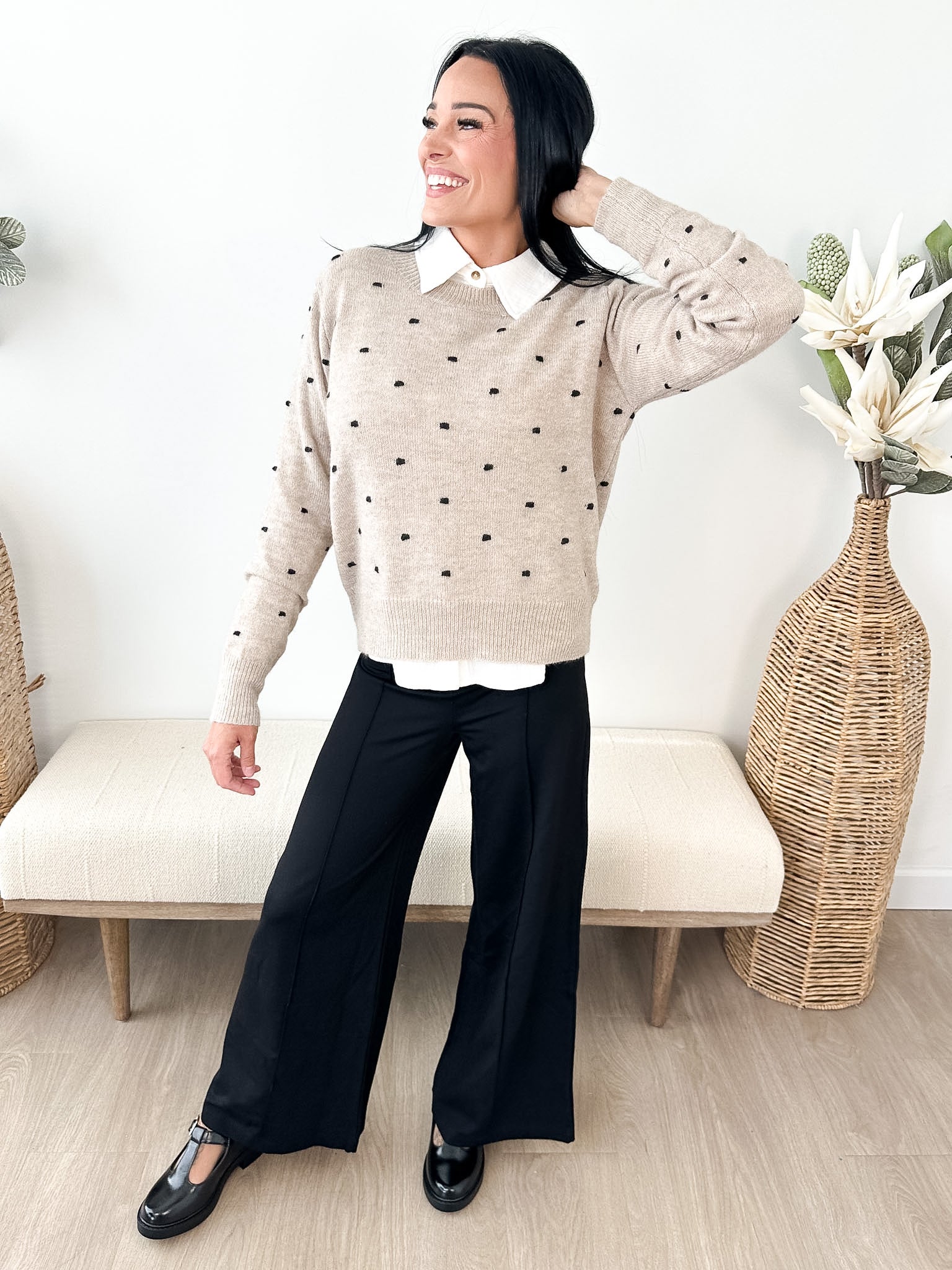 Polka Dot Crewneck Sweater - The Nines