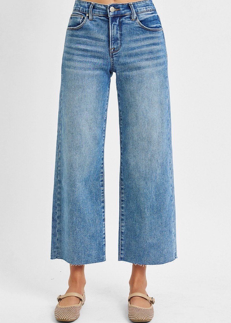 Risen Medium Wash Wide Leg Jeans - The Nines