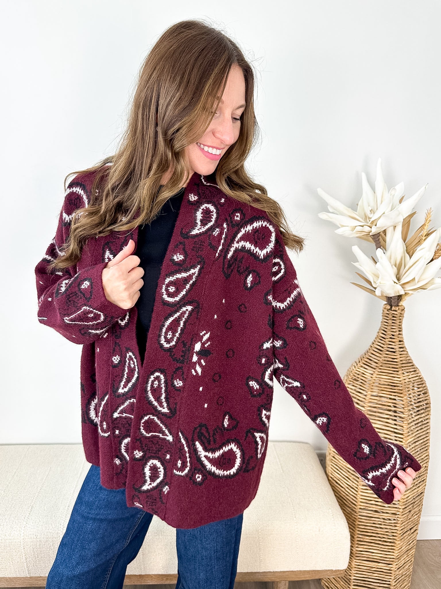 The Burgundy Bandana Cardigan - The Nines