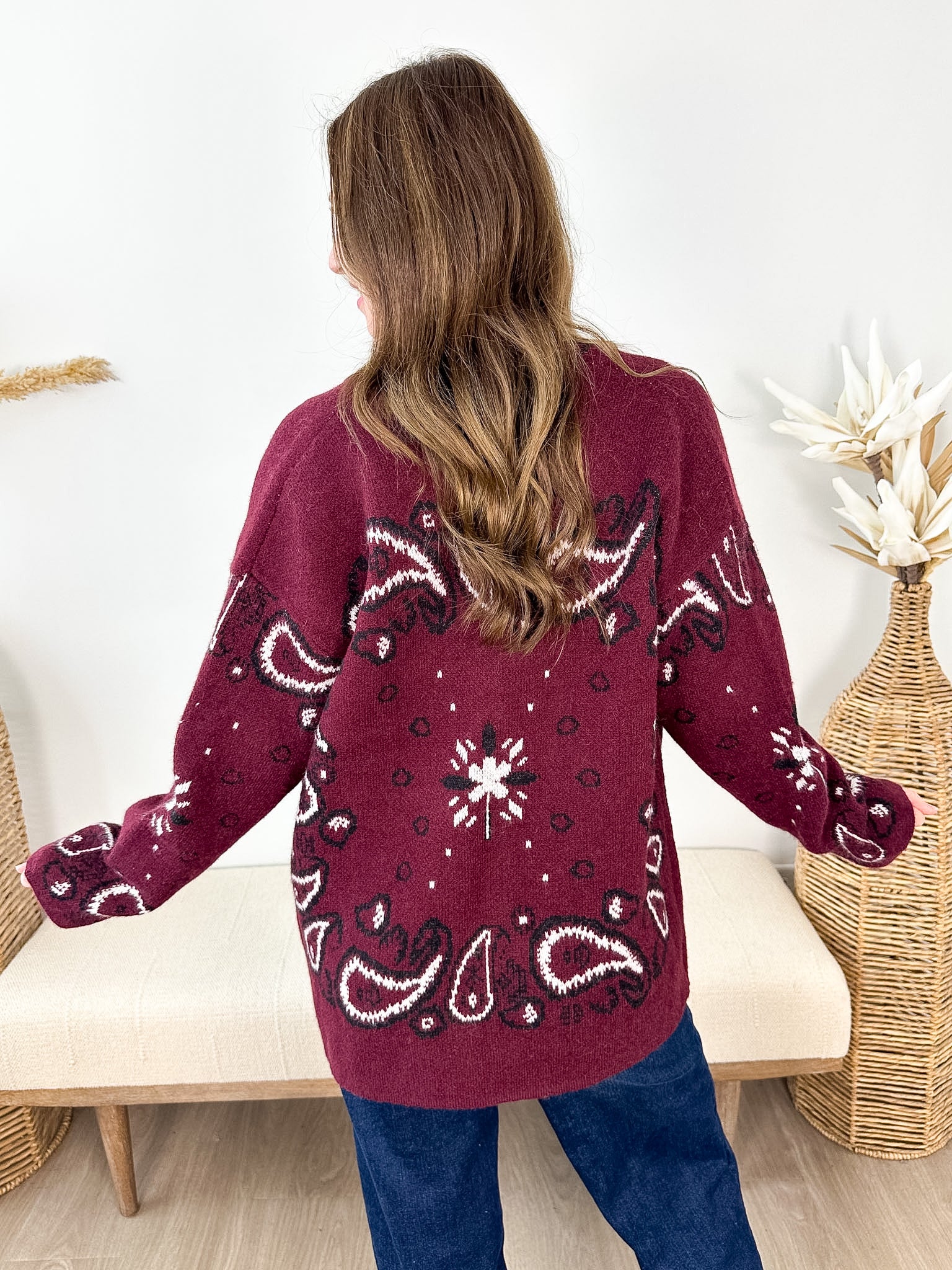 The Burgundy Bandana Cardigan - The Nines
