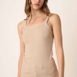 Taupe Square Neck Ribbed Tank - The Nines