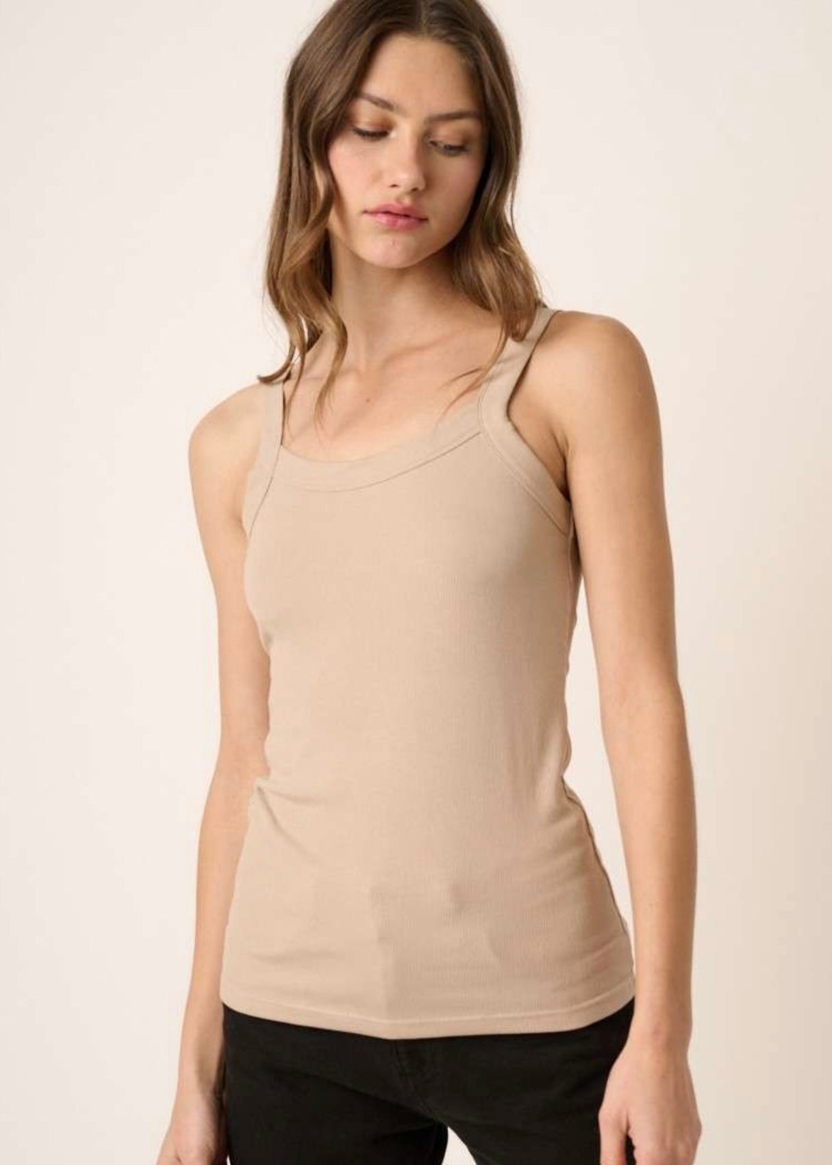 Taupe Square Neck Ribbed Tank - The Nines
