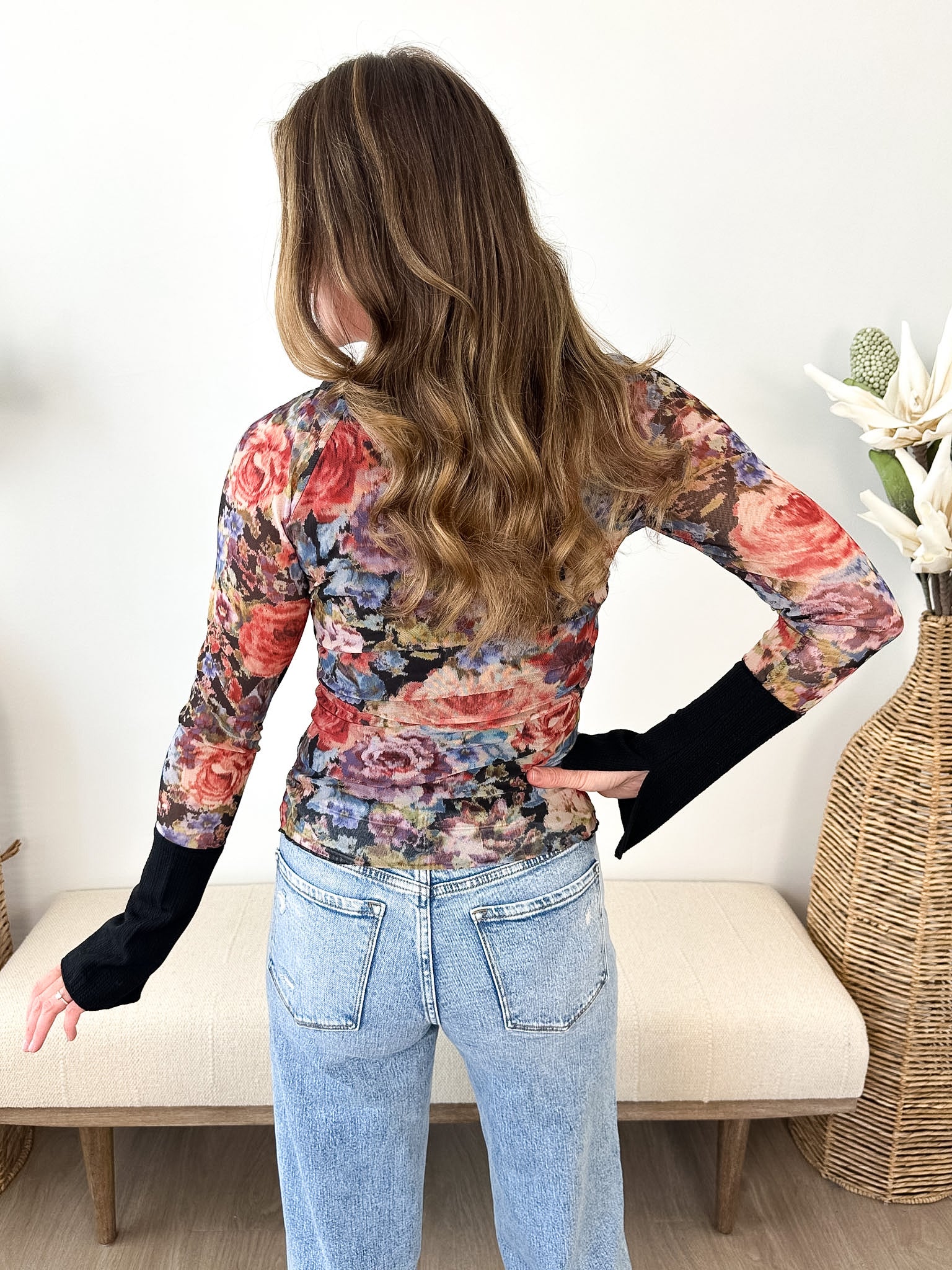Vintage Floral Mesh Henley - The Nines