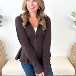 Rib Knit Peplum Zip Sweater - The Nines