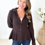 Rib Knit Peplum Zip Sweater - The Nines