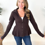 Rib Knit Peplum Zip Sweater - The Nines
