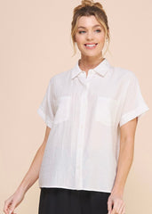 Short Sleeve Collar Button Down Tops - 3 Colors!