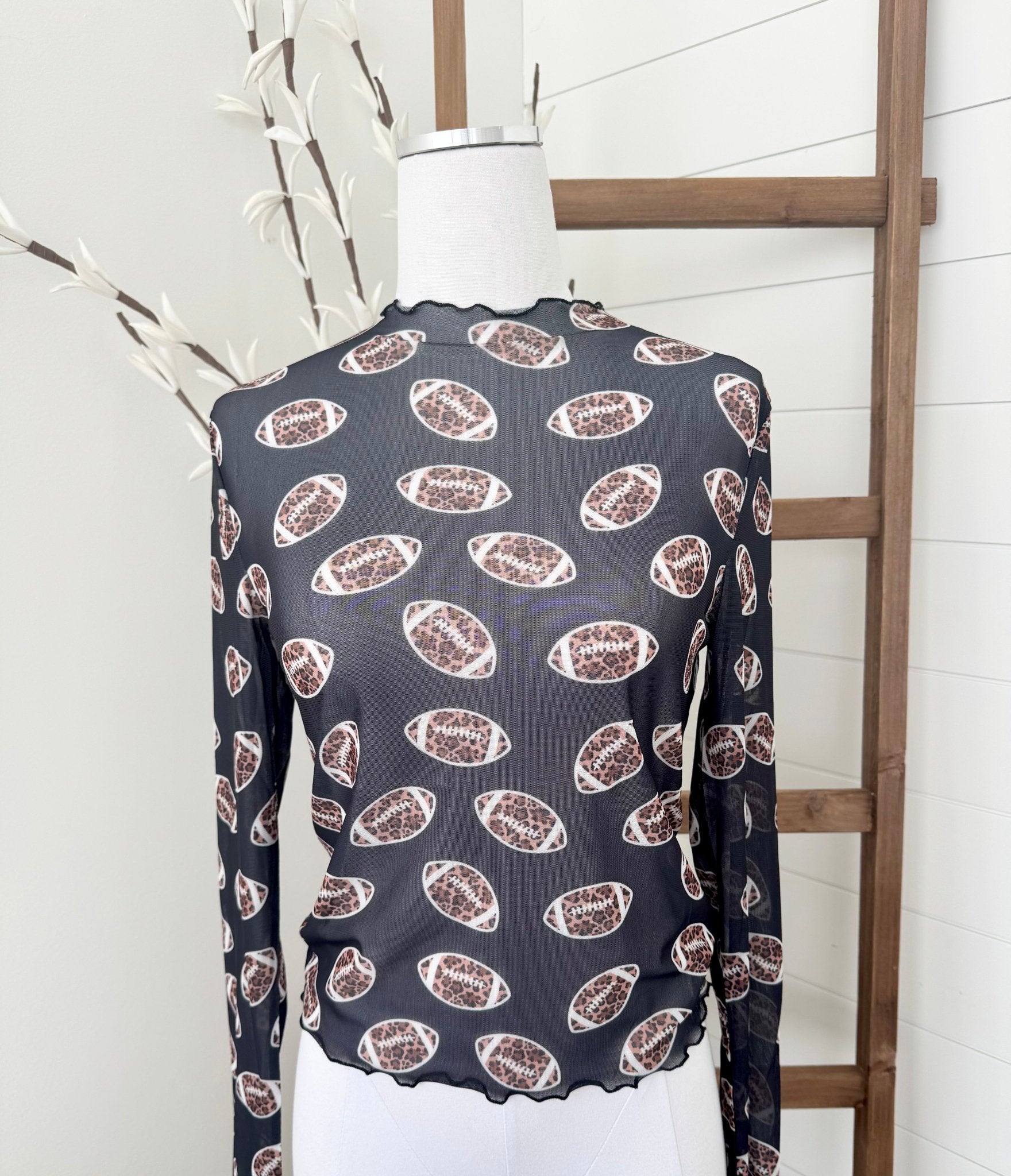 Leopard Mesh Football Print Sheer Top - The Nines