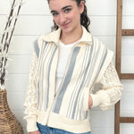 Mixed Media Striped Jacket - The Nines