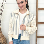 Mixed Media Striped Jacket - The Nines
