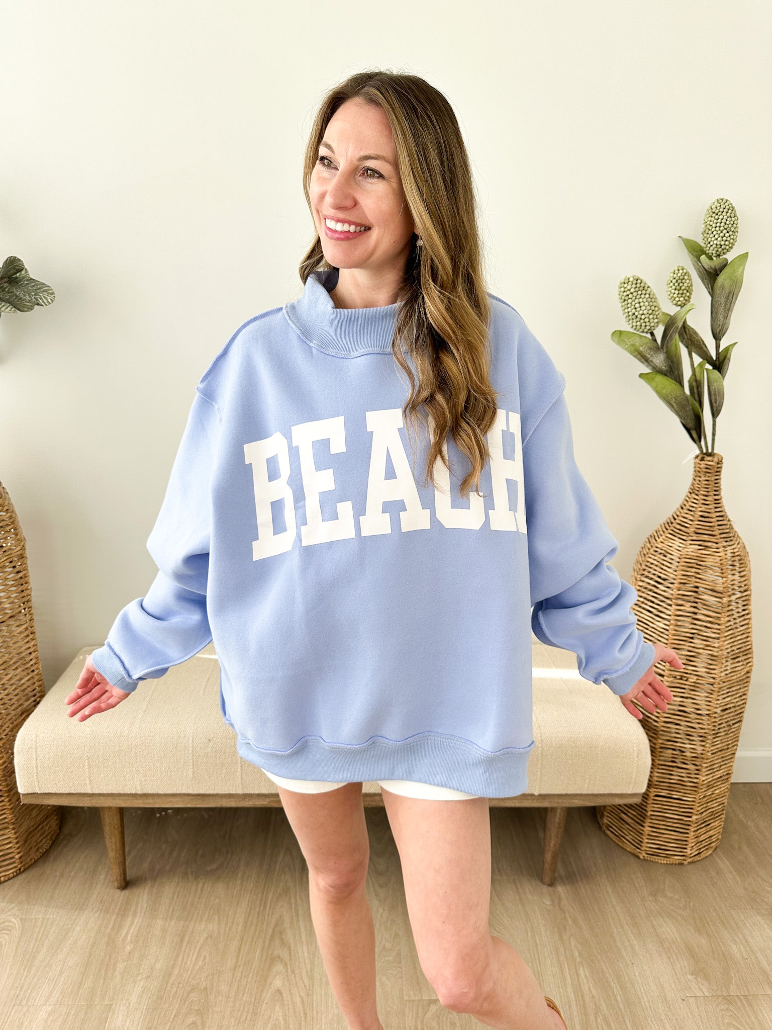 Reversible "Lake" & "Beach" Mock Neck Pullover