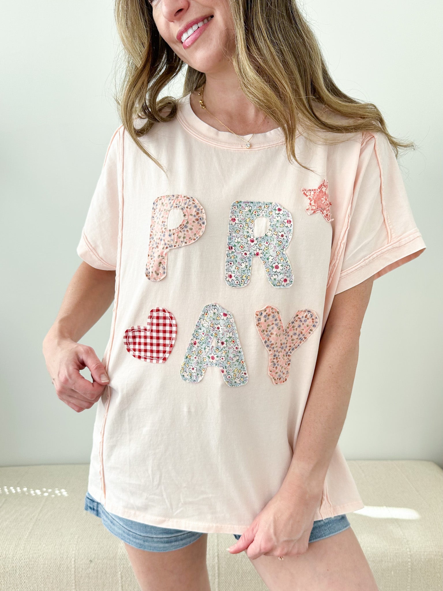 Patchwork "Pray" Tee