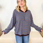 Button Henley Striped Sweater - 2 colors! - The Nines