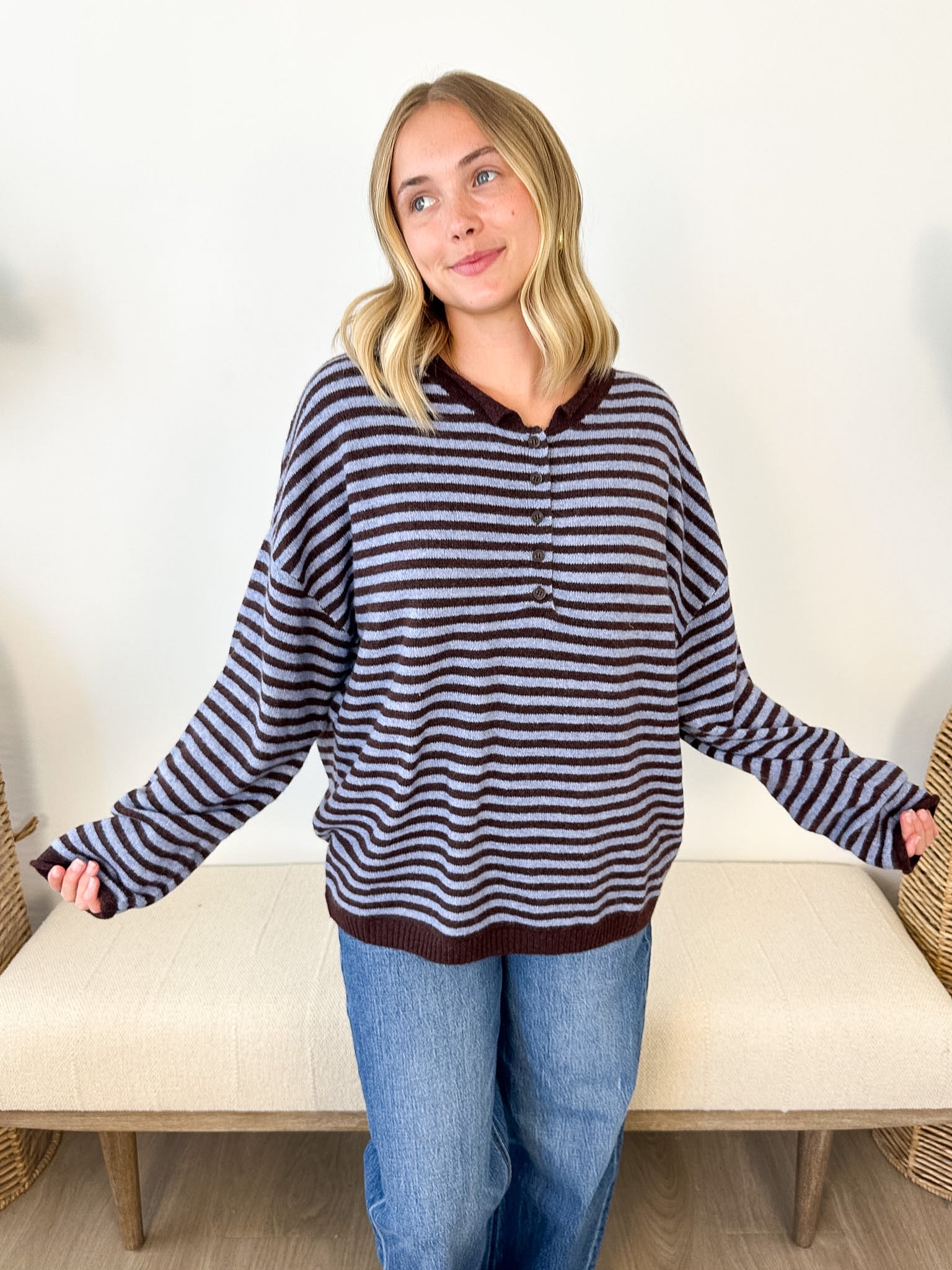 Button Henley Striped Sweater - 2 colors! - The Nines