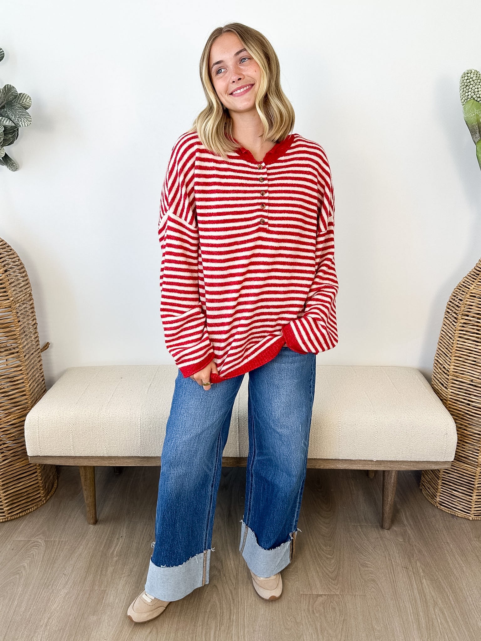 Button Henley Striped Sweater - 2 colors! - The Nines