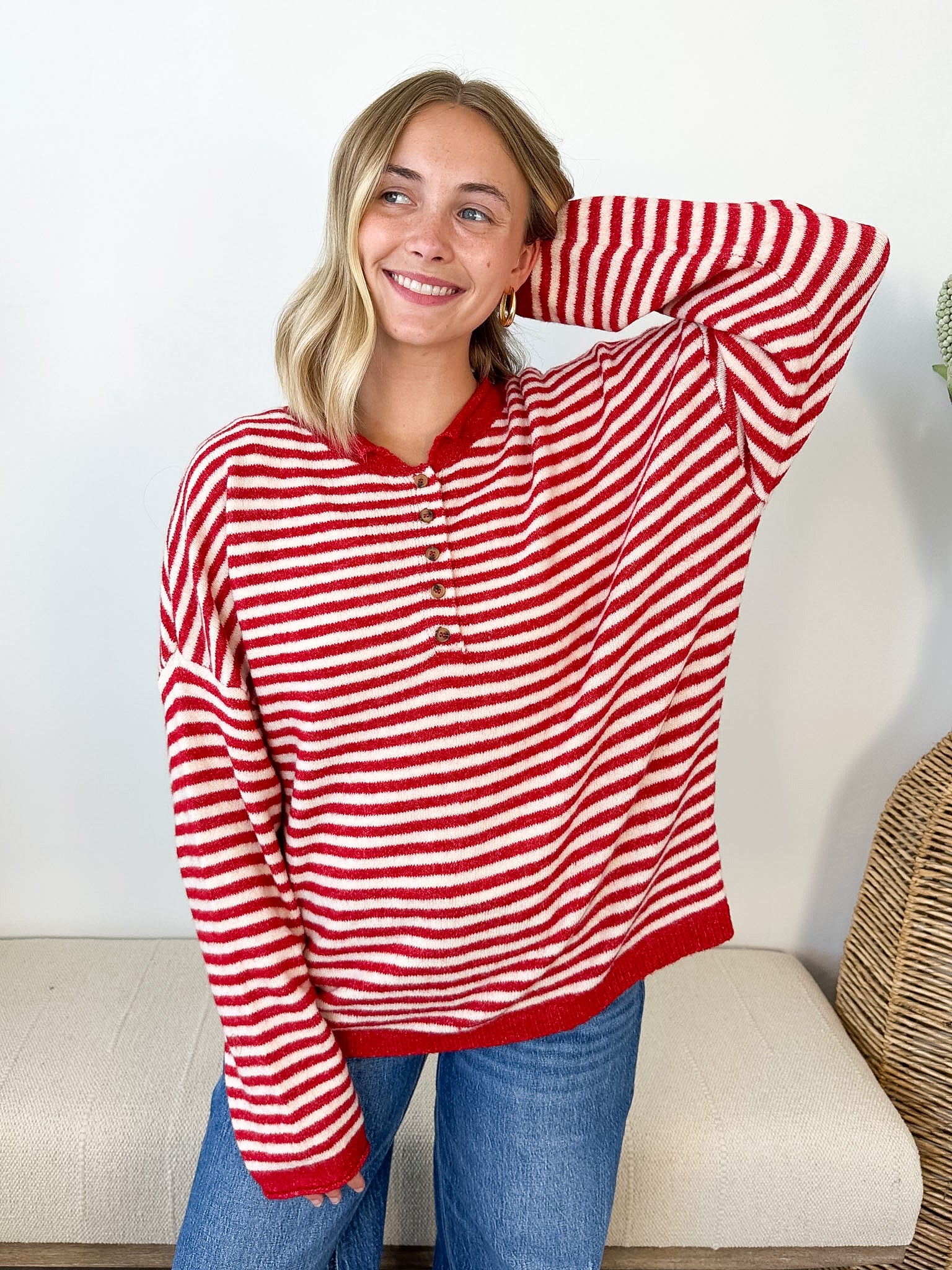 Button Henley Striped Sweater - 2 colors! - The Nines
