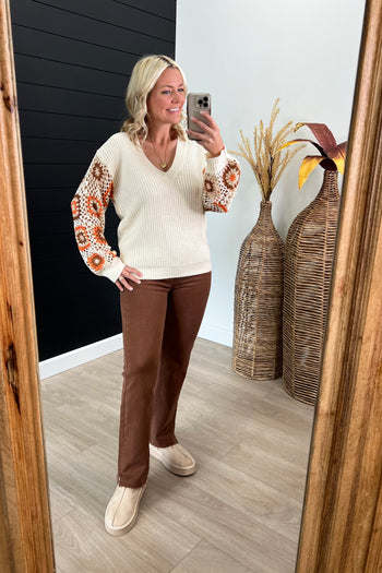 Pumpkin Spice Crochet Sleeve Sweater