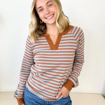Split Neck Striped Top - The Nines