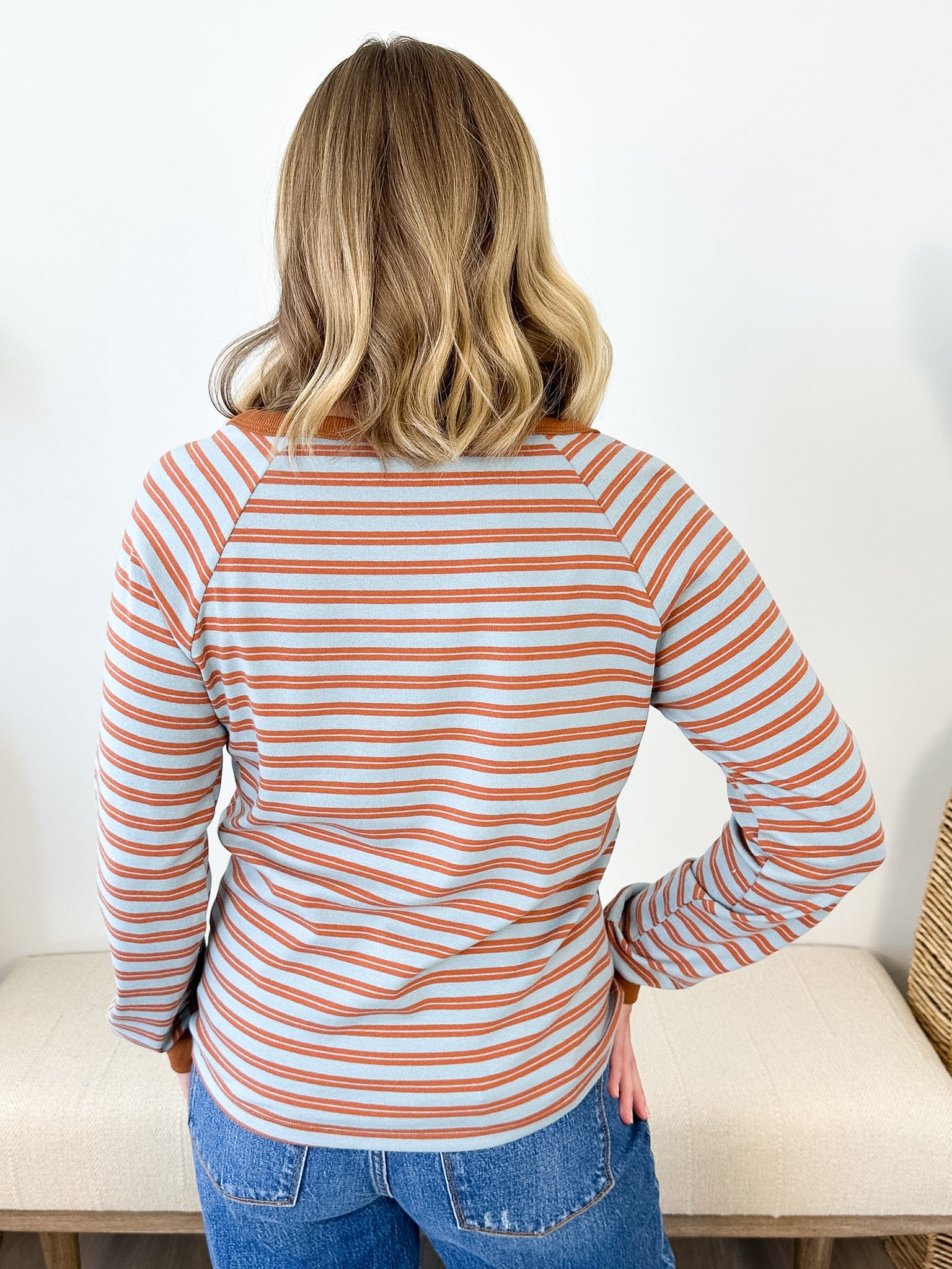 Split Neck Striped Top - The Nines