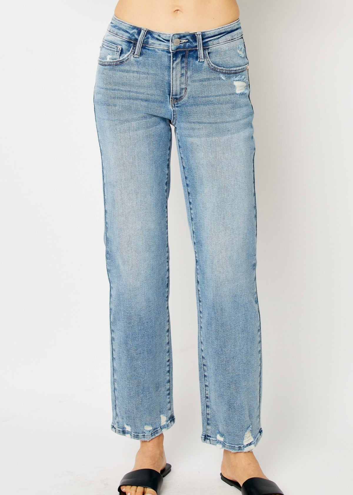 Judy Blue Mid Rise Distressed Straight Jean - FINAL SALE! - The Nines