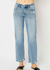 Judy Blue Mid Rise Distressed Straight Jeans