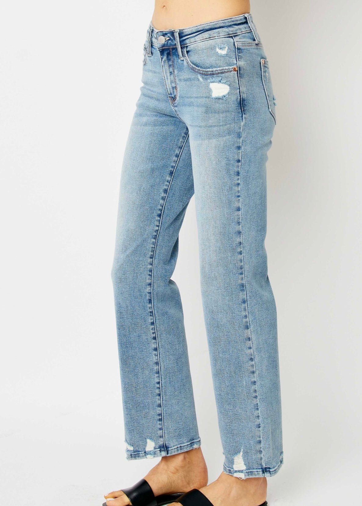 Judy Blue Mid Rise Distressed Straight Jean - FINAL SALE! - The Nines